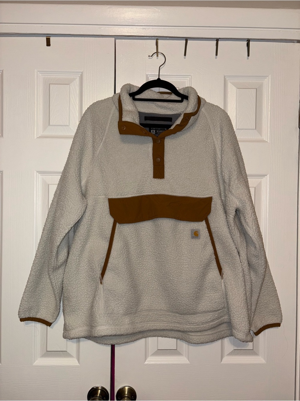 Carhartt Women's Cream Sherpa Pullover with Brown Trim Accents